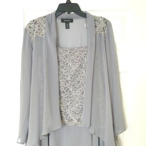 R&M Richards women's floral lace chiffon silver two pieces set dress Sz 6